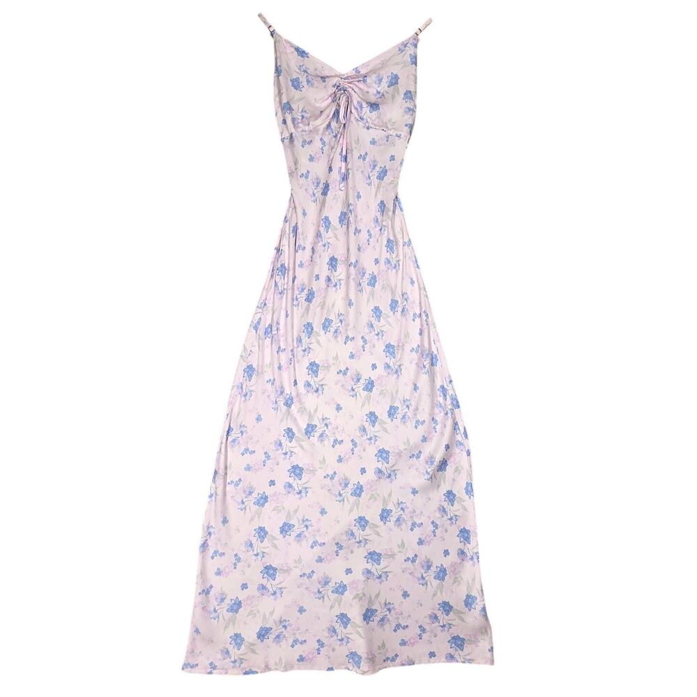 WILD FABLE WOMEN'S PINK FLORAL MAXI DRESS – PINK/BLUE PRINT – SIZE SMALL